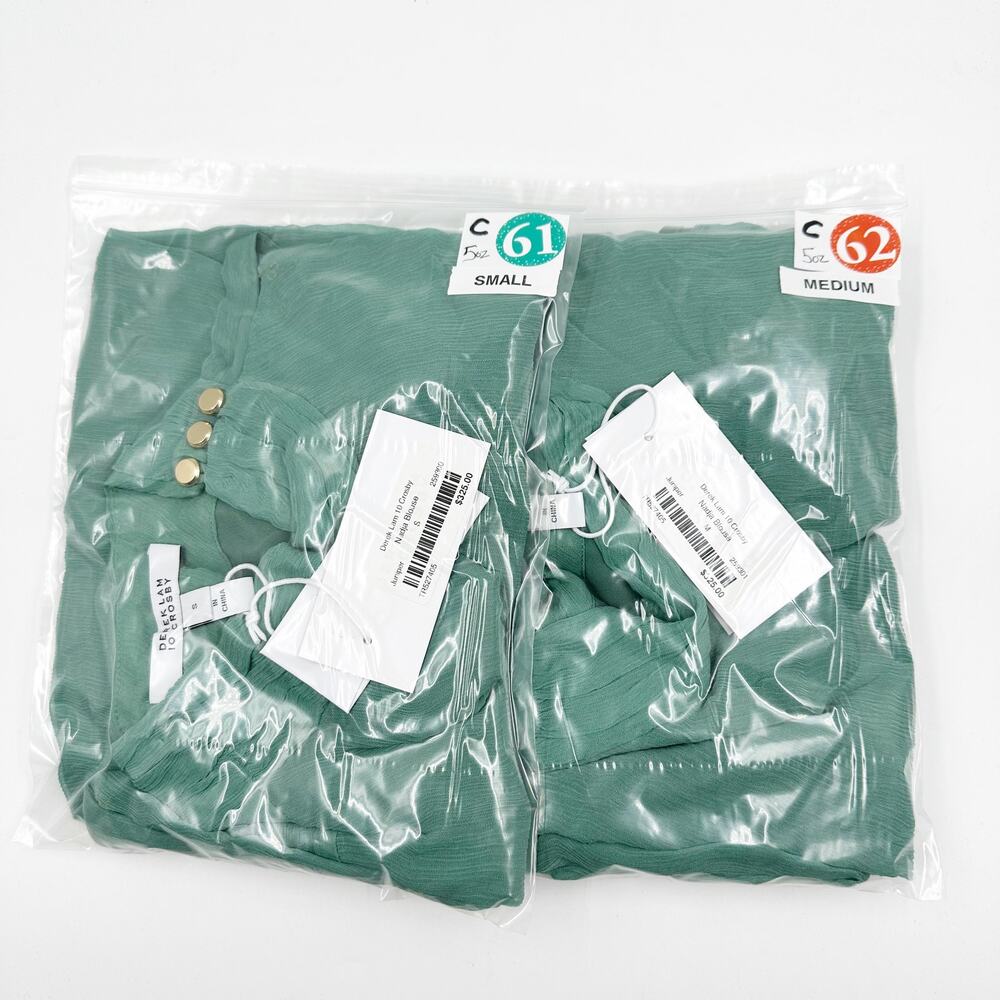 Derek Lam 10 Crosby Nadja Blouse Juniper Green Teal S Mock Neck Luxe Chic NEW - Picture 8 of 8